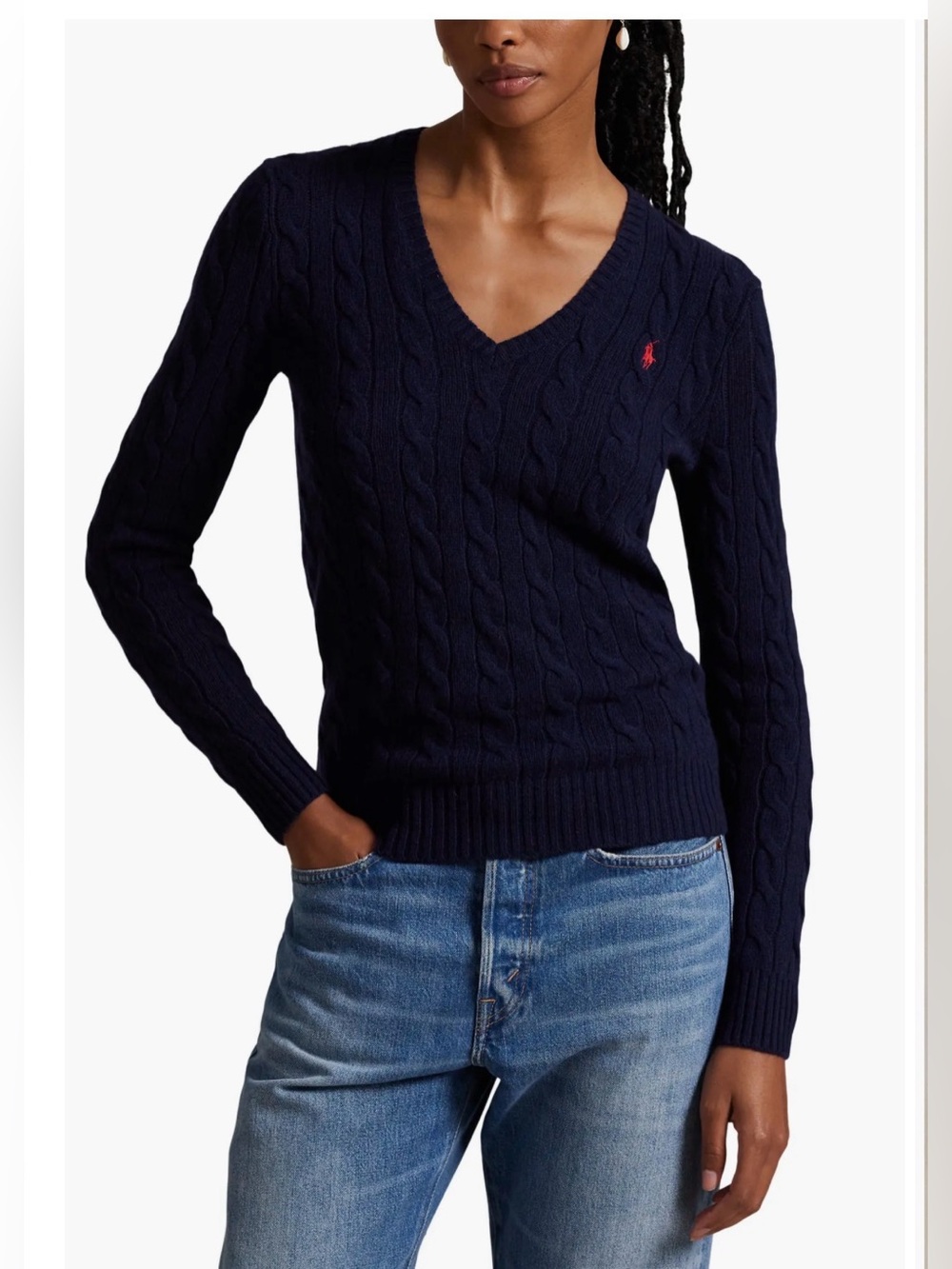 Polo Ralph Lauren Women’s Cable-Knit Wool-Cashmere V-Neck Sweater Size XL